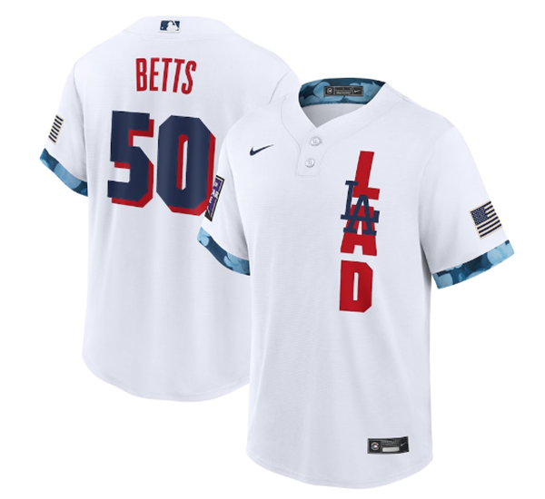 Men's White Los Angeles Dodgers #50 Mookie Betts 2021 All-Star Cool Base Stitched MLB Jersey